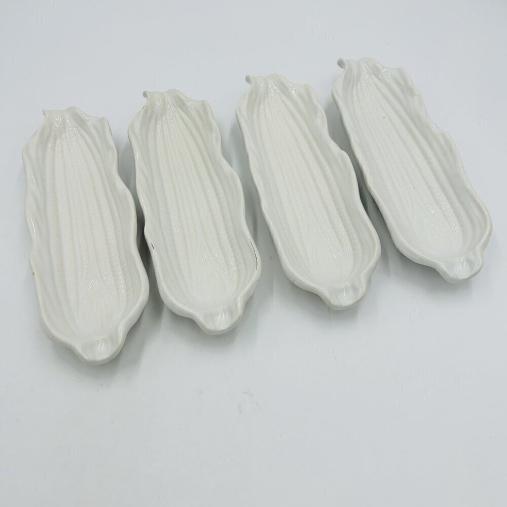 Signature Japan Ceramic Corn on the Cob Holders White Textured Set of 4 Serving